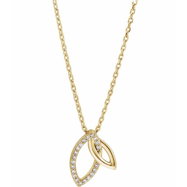 14K Yellow .05 CTW Diamond Double Leaf 18" Necklace 1