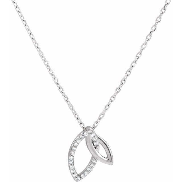 Sterling Silver .05 CTW Diamond Double Leaf 18" Necklace 1