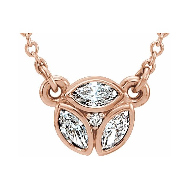 14K Rose 3-Stone Marquise Diamond 16-18" Necklace 1