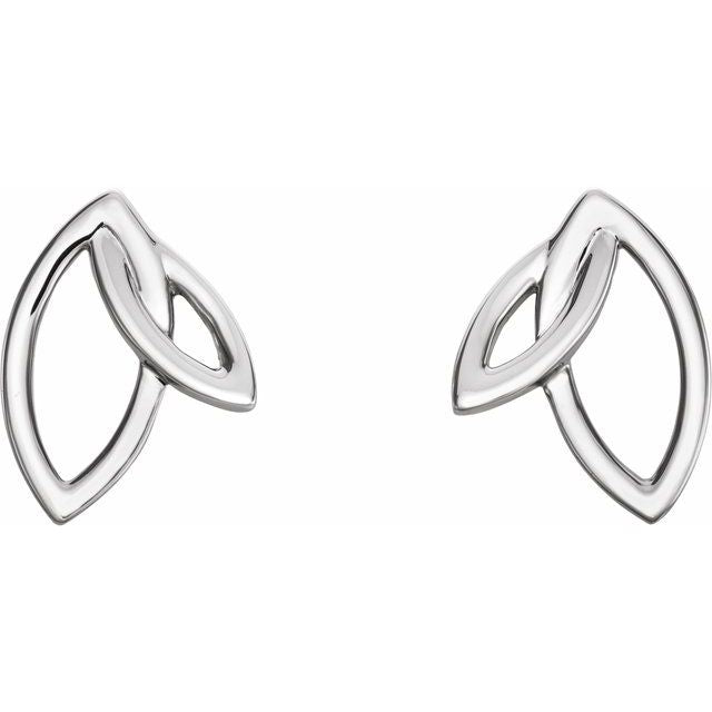 14K White Double Leaf Earrings 2