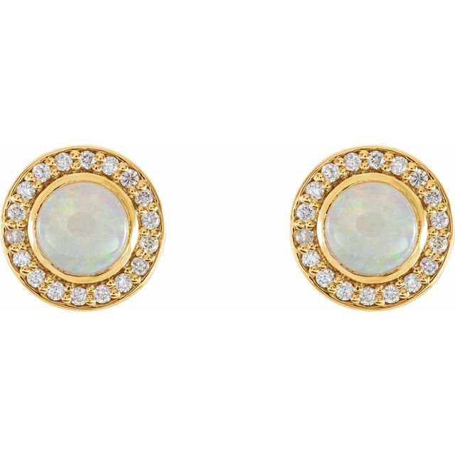 14K Yellow 6 mm Opal & 1/5 CTW Diamond Halo-Style Earrings 2