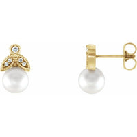 14K Yellow Freshwater Pearl & .07 CTW Diamond Earrings 1