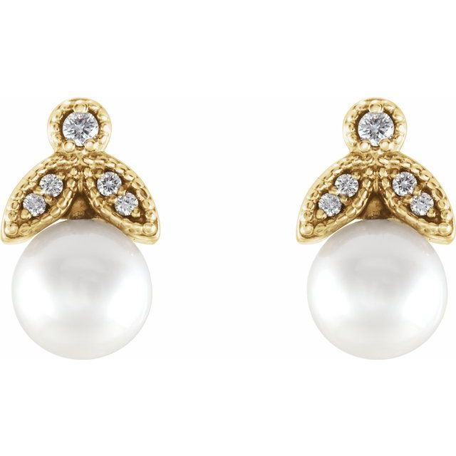 14K Yellow Freshwater Pearl & .07 CTW Diamond Earrings 2
