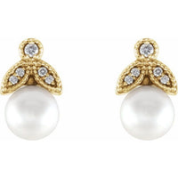14K Yellow Freshwater Pearl & .07 CTW Diamond Earrings 2