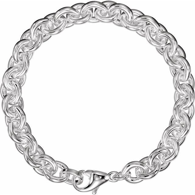 Sterling Silver 9 mm Solid Round Cable 8" Bracelet 2