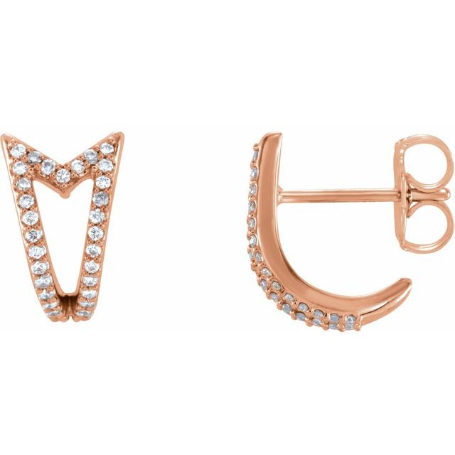 14K Rose 1/6 CTW Diamond Geometric J-Hoop Earrings 1