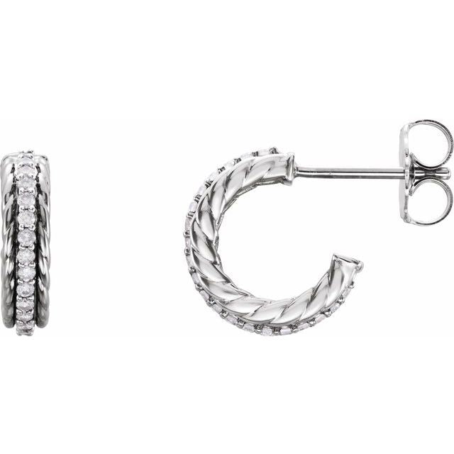 14K White 1/5 CTW Diamond Rope Hoop Earrings 1