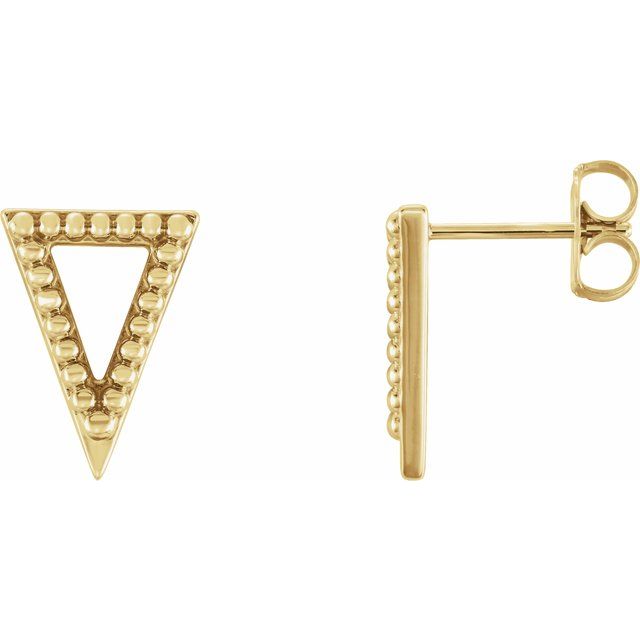 14K Yellow Beaded Triangle Earrings 1