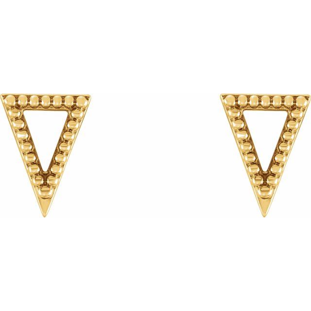 14K Yellow Beaded Triangle Earrings 2
