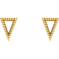 14K Yellow Beaded Triangle Earrings 2