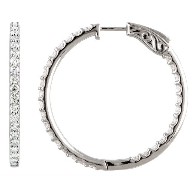14K White 6 1/4 CTW Diamond Inside-Outside 51 mm Hoop Earrings 1