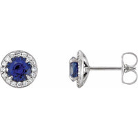 14K White 5 mm Round Lab-Created Blue Sapphire & 1/8 CTW Diamond Earrings