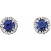 14K White 5 mm Round Lab-Created Blue Sapphire & 1/8 CTW Diamond Earrings