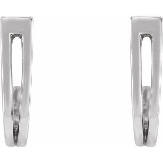 14K White Geometric J-Hoop Earrings 2