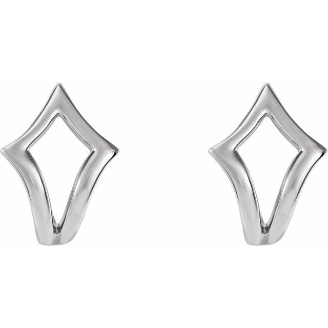 14K White Geometric J-Hoop Earrings 2