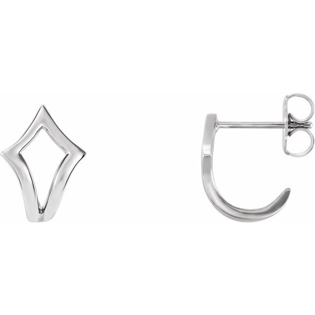 14K White Geometric J-Hoop Earrings 1