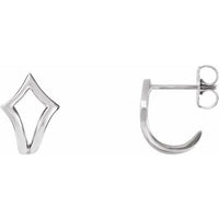 14K White Geometric J-Hoop Earrings 1