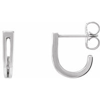 14K White Geometric J-Hoop Earrings 1