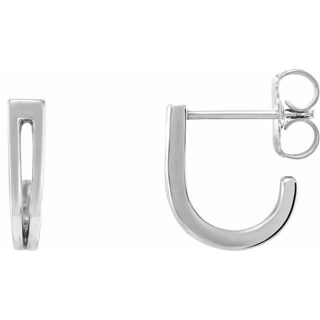 14K White Geometric J-Hoop Earrings 1