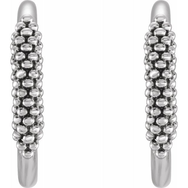 14K White 15.1 mm Beaded Hoop Earrings 2