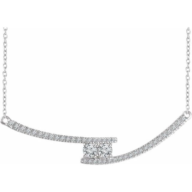 14K White  3/8 CTW Diamond Two-Stone Bar 16-18" Necklace 1