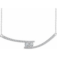 14K White  3/8 CTW Diamond Two-Stone Bar 16-18" Necklace 1