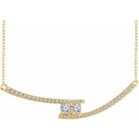 14K Yellow  3/8 CTW Diamond Two-Stone Bar 16-18" Necklace 1