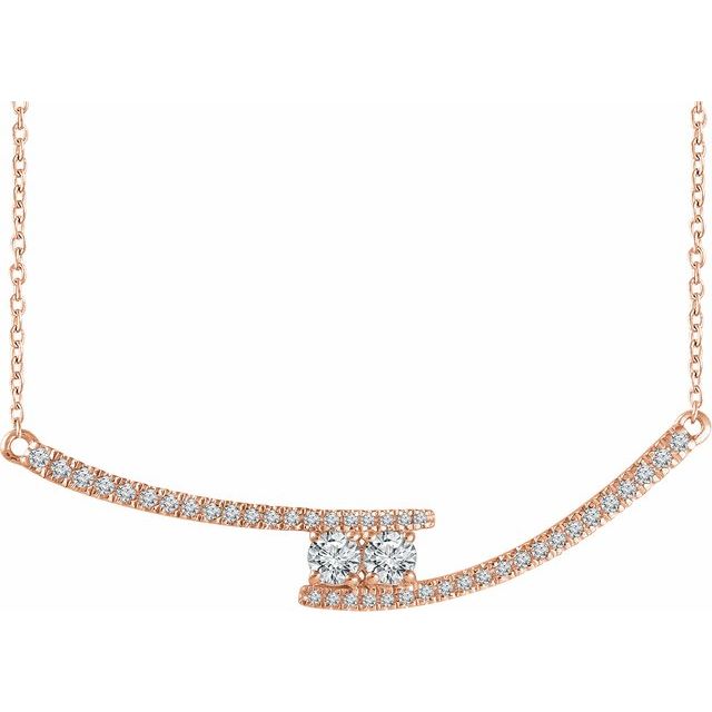 14K Rose  3/8 CTW Diamond Two-Stone Bar 16-18" Necklace 1