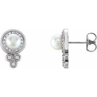 14K White Freshwater Pearl & 1/5 CTW Diamond Earrings 1