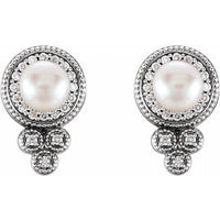 14K White Freshwater Pearl & 1/5 CTW Diamond Earrings 2