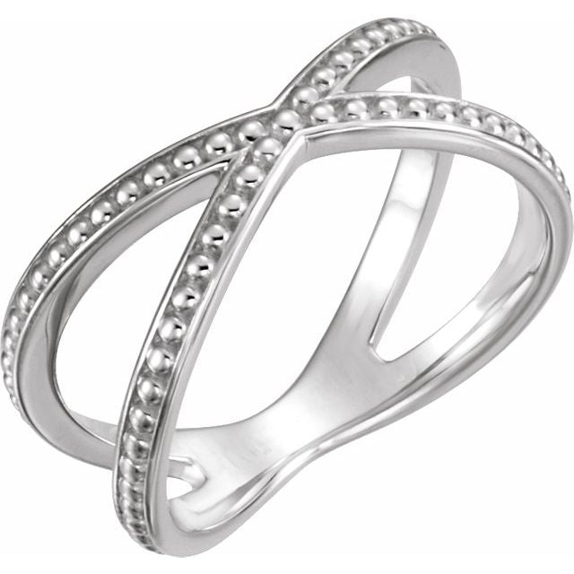 Sterling Silver Beaded Criss-Cross Ring 1