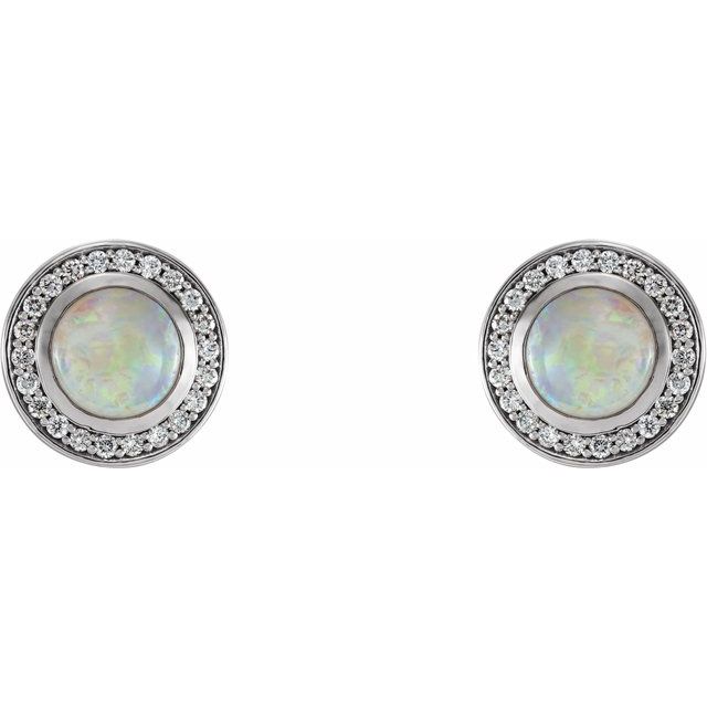 14K White 6 mm Opal & 1/5 CTW Diamond Halo-Style Earrings 2