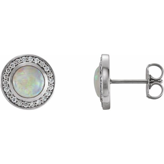 14K White 5 mm Opal & 1/6 CTW Diamond Halo-Style Earrings 1