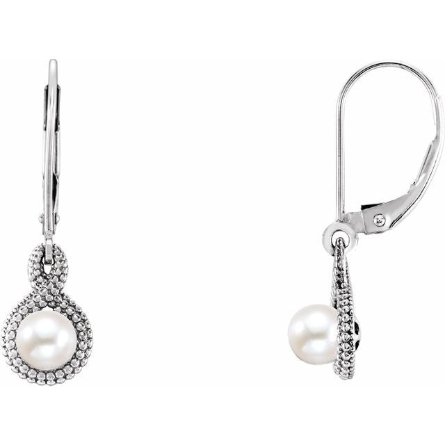14K White Freshwater Cultured Pearl Beaded Earrings 1