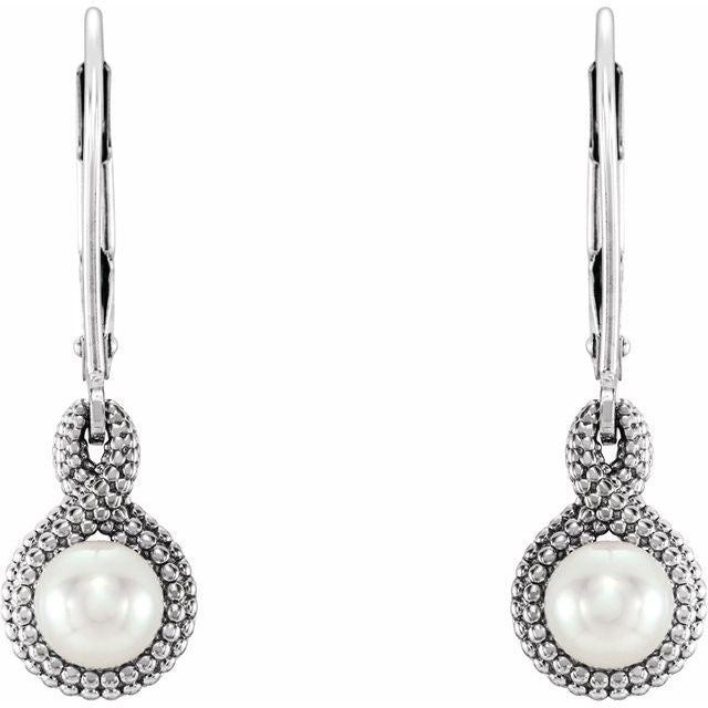 14K White Freshwater Cultured Pearl Beaded Earrings 2