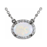 14K White Opal & .07 CTW Diamond Halo-Style 16 1/2" Necklace 1