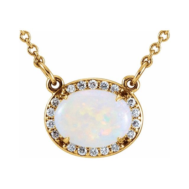 14K Yellow Opal & .07 CTW Diamond Halo-Style 16 1/2" Necklace 1