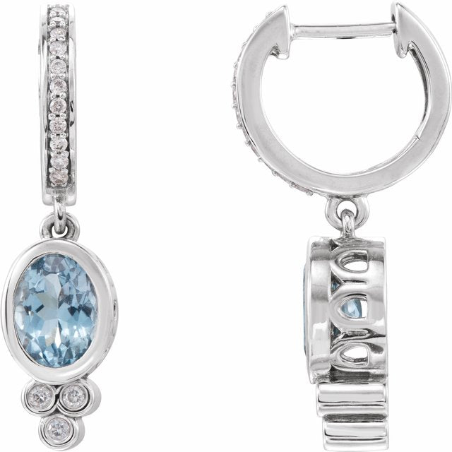 14K White Aquamarine & 1/6 CTW Diamond Hoop Earrings 1