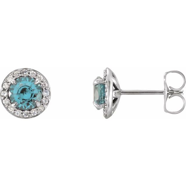 14K White 5 mm Round Aquamarine & 1/8 CTW Diamond Earrings 1