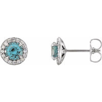 14K White 5 mm Round Aquamarine & 1/8 CTW Diamond Earrings 1
