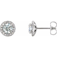 14K White 5 mm Round White Sapphire & 1/8 CTW Diamond Earrings 1