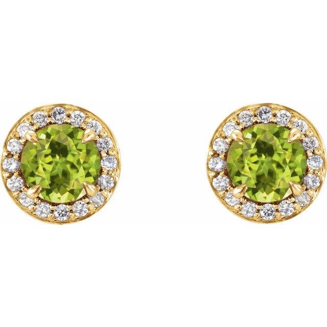 14K Yellow 5 mm Round Peridot & 1/8 CTW Diamond Earrings 1