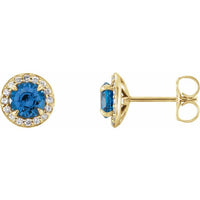 14K Yellow 5 mm Round Sapphire & 1/8 CTW Diamond Earrings 1