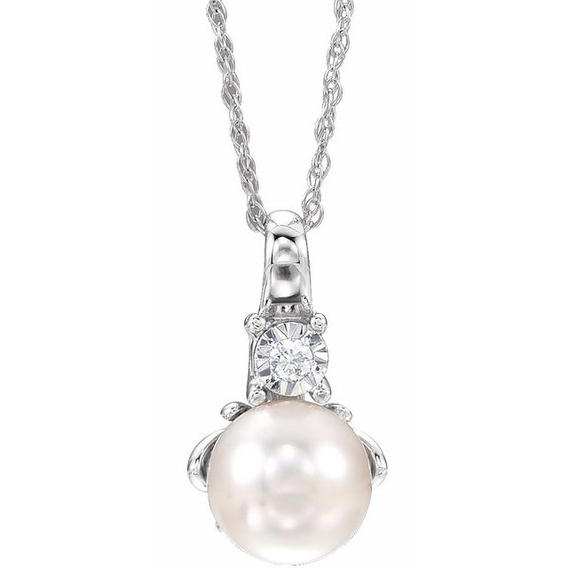 14K White Freshwater Cultured Pearl & .02CTW Diamond 18" Necklace 1