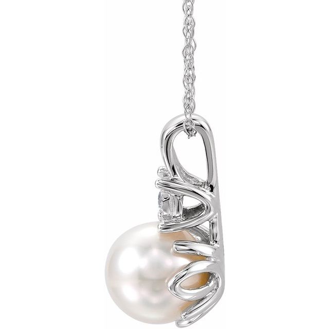 14K White Freshwater Cultured Pearl & .02CTW Diamond 18" Necklace 2