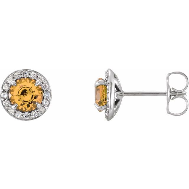 14K White 5 mm Round Citrine & 1/8 CTW Diamond Earrings 1