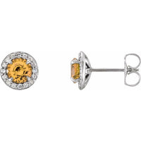 14K White 5 mm Round Citrine & 1/8 CTW Diamond Earrings 1