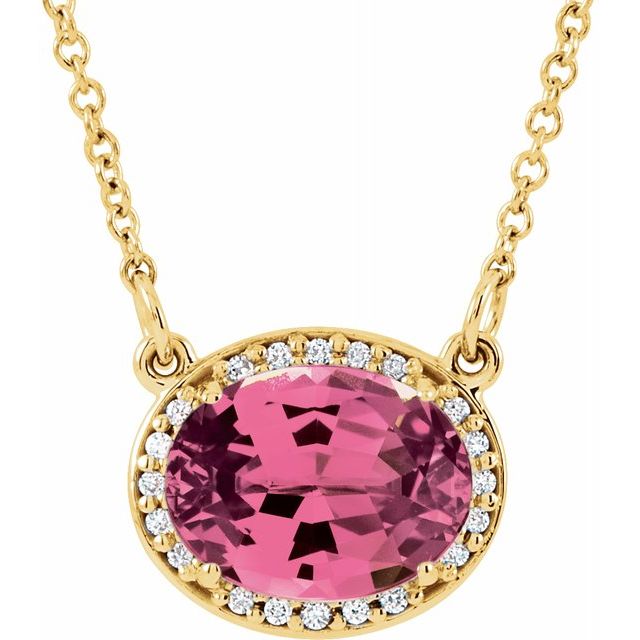 14K Yellow Pink Tourmaline and .05 CTW Diamond  16.5" Necklace 1