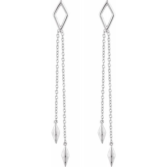 14K White Geometric Chain Earrings 2