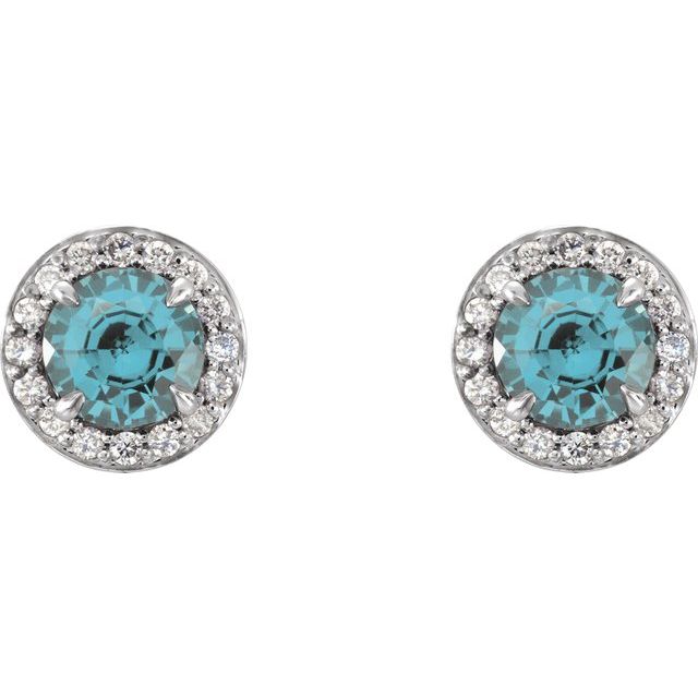 14K White 5 mm Round Aquamarine & 1/8 CTW Diamond Earrings 2